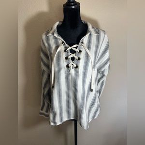 Maven West Black and Cream High/Low Striped Long Sleeve Women’s Size Large